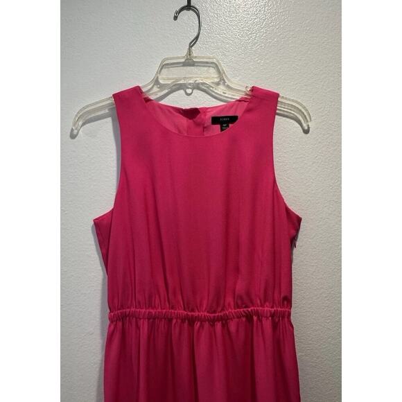 J.Crew Size 6P Petite Cinched Waist Cupro Midi Dress Bright Hot Pink Button Back - Picture 3 of 7